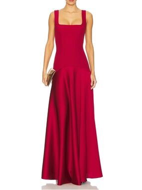 L'Academie Crimson Square-Neck Maxi Dress